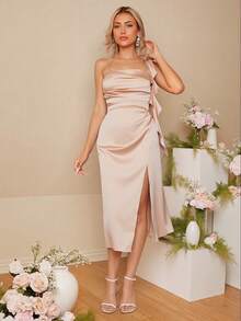 Đầm midi satin họa tiết hoa, thích hợp cho đám cưới, sinh nhật, tiệc tối và các dịp khác. - Màu Hồng baby - Xem 7