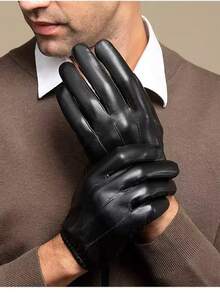 1 Pair Men's Solid Color PU Leather Gloves, Winter Warm Waterproof Windproof Non-Slip Outdoor Driving Riding Gloves Winter Outfits Fluffy - PU Pleated Style - View 8
