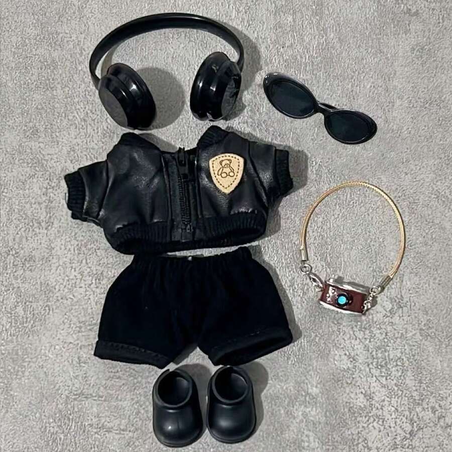 New 1-3 Generation 15-17cm LABUBU Pendant Outfit Set, Fashionable Leather Jacket Style, Suitable For LABUBU Figurine Party And Gathering (Outfit Only, No Shoes) - Multicolor - View 1