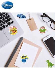 Disney 50PCS Officially Licensed Character Collection Q Version Cartoon Vinyl Stickers For Mugs Books Luggage Pen Holders Phone Cases For Dad Mom Grandparents Siblings Best Friend Funny Gifts Buzz Slinky Dog Mr.Potato Head Alien Hamm Woody Jessie Lots-O'-Huggin' Bear