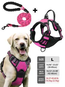 High Reflective Dog Harness Leash Collar Set, Adjustable Padded Dog Vest, Reflective Non-Obstructive Pet Oxford Vest With Front & Back Easy Control Handles, Comfortable, No-Choke Design Pet Vest Leash Collar Set - Ideal Choice For Outdoor Adventure, Multiple Sizes - Suitable For Small, Medium And Large Pets (If In Doubt Between 2 Sizes, Opt For The Larger Size As It Can Be Adjusted)
