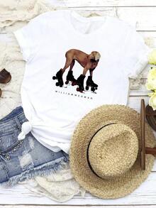 180g Pure Cotton William Weg Weimaraner On Roller Skates Men T-Shirt White Tee All Sizes Stylish Casual Slightly Stretchable Breathable Designer Clothes Fashion Soft Homme Versatile Print Round Neck Short Sleeve Streetwear For Women Top For Everyday Wear Comfortable Summer Graphic Unisex