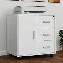 BALCONERA Black 3-Drawer Lockable Mobile File Cabinet – 4-Wheel Rolling Storage With 1 Door & Printer Stand Function (60 X 40 X 57cm) – For Home Office - White - View 1