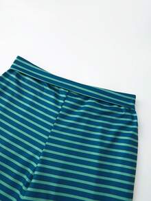 Women's 2 Piece Striped Sets Strapless Crop Top Elastic Waist Wide Leg Long Pants Y2k Casual Comfy Loungewear Set Summer Streetwear Vacation Outfit - 墨綠色 - 查看 5