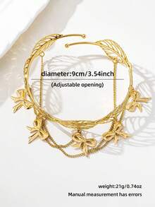 1pc Fashion Chain Tassel Hollow Leaf Shaped Cuff Bracelet With Butterfly/Teardrop Faux Pearl Pendant (No Gift Box), Butterfly Direction Random