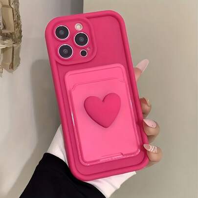 1个玫瑰红渐变色手机壳 + 3D心形自粘卡套，磨砂质感，兼容 16 Pro Max/16 Plus/16 Pro/16/15 Pro Max/15 Plus/15 Pro/15/14 Pro Max/14 Plus/14 Pro/14/13 Pro Max/13 Pro/13/12 Pro Max/12 Pro/12、11 Pro Max/11 Pro/11/XS Max/XR/XS/7/8 Plus/7/8，兼容Redmi Note 14 Pro+ 5G，兼容Galaxy A56 5G，防震防水防摔防刮，国际版，非国内版