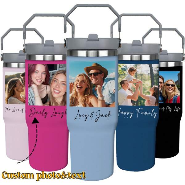 Personalisierter 30 Oz Becher mit Griff & Strohhalm - Individueller Kaffeebecher mit Bild & Text, ideal für Männer & Frauen, perfekt als Geburtstags- & Weihnachtsgeschenk