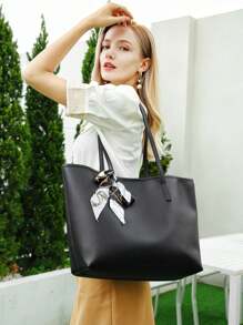 黑色大容量围巾装饰手提包