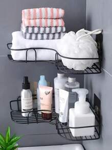 1/2/3 件转角架（带粘性垫）、防锈浴室架、易于安装的厨房调料架、无需钻孔壁挂式、无需电源的镂空浴室收纳架、浴室、厨房、卧室储物架、随机颜色/款式转角架 - 黑色 - 查看 5