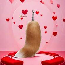 Fluffy Therian Fox Tail Keychain - Soft Fur, Realistic Colors, Durable, Perfect For Cosplay, Renaissance FairsChristmas - Cáo Mặt Trời Vàng - Xem 4