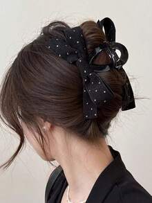 发夹 1 件时尚百搭蝴蝶结发夹 - 时尚黑色面料配饰，多功能，适合派对和生日，理想的母亲节礼物，适合任何场合，送给女孩和最好的朋友的精美礼物发饰优雅爪夹，蝴蝶结配饰，学校用品，大学
