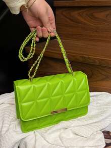 Fashion Solid Color Embossed Chain Shoulder Bag, Stylish Shoulder Crossbody Handbag For Women, Portable Tote Bag - Mint Green - View 4