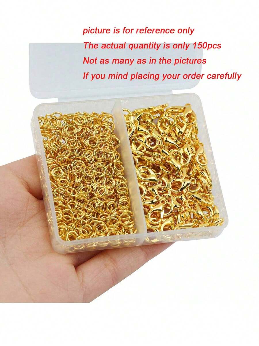 150pcs/Box Jewelry Making Kit: 50pcs Lobster Clasps, 100pcs Jump Rings - For DIY Bracelets, Pendants, Necklaces, Anklets Connectors & Findings - DIY Accessories - View 1