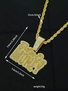 1pc Fashionable New Fully Rhinestone "Brother Over Money" Pendant Necklace, Men's Jewelry Accessory - Brother Over Money - View 4