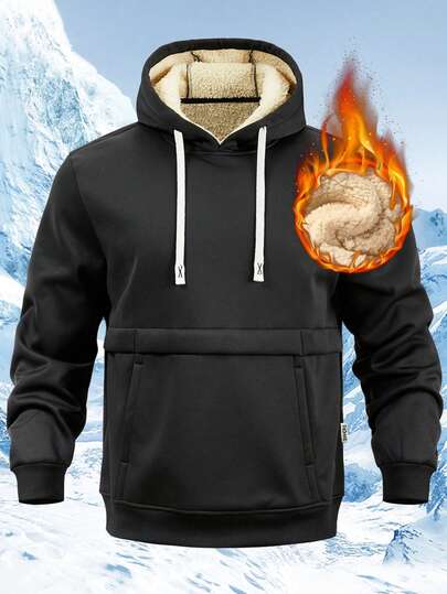 1 peça de moletom com capuz masculino forrado de sherpa, grosso e quente para o inverno frio, com bolso