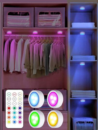 Wireless Remote Control LED Under Cabinet Light, Single LED Under Lighting, Colorful Atmosphere Holiday Lighting, LED Press Cabinet Cupboard Dimmer Night Light, Corridor Wardrobe Decoration Lamp