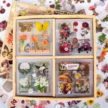 510pcs Plants Floral Scrapbook Stickers Kit Vintage Flowers Butterfly Mushroom Fall Maple Leaves Transparent Waterproof Stickers Set For Scrapbooking Supplies Aesthetic Junk JournalCraft - Màu vàng - Xem 2