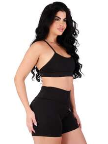 Work Fitness Kit 2 Set Bare Back Top With Cross Straps And Bermuda Shorts Basic Premium - Black and White - View 6
