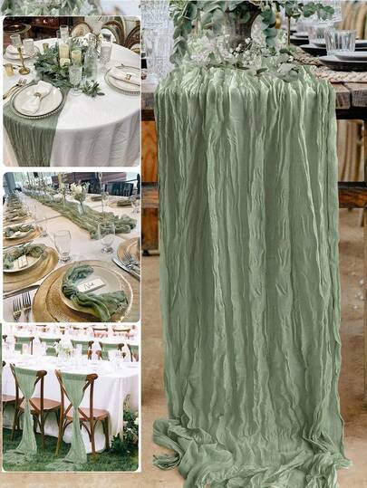 1 件鼠尾草绿薄纱桌旗 - 波西米亚风薄纱婴儿派对装饰，适合婴儿生日、满月庆典、性别揭晓派对、迎婴派对以及春季/节日活动，质朴轻盈的中心装饰品