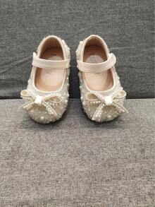 婴儿时尚平底鞋，宝宝春夏学步鞋，全水晶和珍珠装饰蝴蝶结公主鞋，适合女孩，适合派对、正式穿着、度假 - 白色 - 查看 8