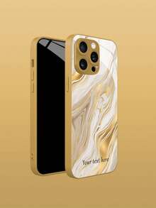 1 件定制名称，多纹理金色大理石纹玻璃手机壳，兼容 Apple 17 Pro Max/16 Pro Max/15 Pro/14 Plus/13 Pro/12 Pro Max/11/XS Max/8/7/6 Plus、Galaxy S24 Ultra/S25 Ultra，时尚、多彩、可爱、有趣、简约、母亲节、父亲节手机壳、手机保护套、手机配件、定制手机壳 - 金色 - 查看 2