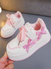 1 pereche pantofi sport pentru copii, la modă, confortabili, cu fund moale, cu fundă tricotată, drăguți, cu cârlig și buclă din PU, pentru fete, casual, versatili, cu plată, potriviți pentru toate anotimpurile