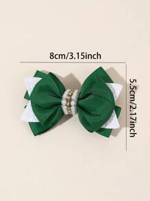 2 件国庆节绿色珍珠蝴蝶结发夹，可爱女孩发夹适合派对和日常生活 - 綠色 - 查看 8
