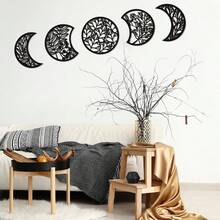5 Pcs Moon Phase Wall Decor Hanging Wooden Moon Phase Wall Art Nordic Art Boho Decor For Room Bar Ornament(Black,10.6 Inch) - 黑色 - 查看 4