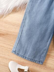 全新女婴刺绣字母休闲日常牛仔裤 - 淺藍色 - 查看 8