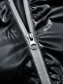 Cappotto imbottito da uomo con cappuccio, cappotto imbottito lucido, abbigliamento esterno stile vintage americano, alta strada, polsini con chiusura lampo, antivento, nuovo cappotto imbottito autunno/inverno