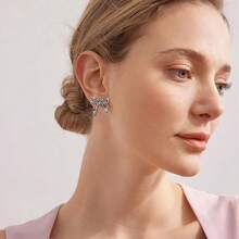 Bow Earrings For Women  Sparkly Rhinestone Chain Tassel Earrings Cute Ribbon Stud Earring Daily Party Jewerly Gifts Christmas Stocking Stuffers - A8:黑色蝴蝶結耳環 - 查看 5