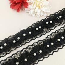 1pc 4.5cm Glass Bead Pleated Mesh Fabric Ruffle Chiffon Trim Sewing Accessory, DIY Ribbon Pleated Ruffle Headband Decor - Multicolor - View 5