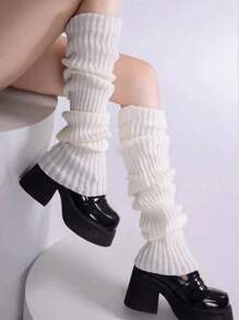 1 Pair Women Solid Color Warm Decorative Cute Leg Warmers, Suitable For Spring, Autumn And Winter, Cozy