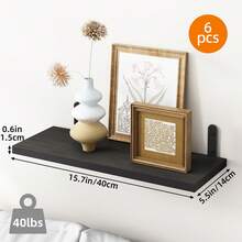Tomnk 4/6pcs Wood Floating Shelves, Rustic Brown - Wall Mounted, Farmhouse Shelf For Bedroom & Bathroom Decor - Nhiều màu - Xem 11