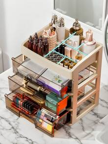 Stackable Clear Makeup Organizer, Easy Storage For Lipstick, Large Capacity Vanity Organizer, Cosmetic Storage Organizer & Makeup Drawer Organizer, Bathroom Counter Organizer, Makeup Organizer Countertop For Bedroom, Living Room, Bathroom, Dorm Room Brown Makeup Organizer Storage Organizer Vanity Organiser Bathroom Organizer Perfume Organizer Jewelry Organiser Hair Accessories Organizer Jewelry Box Organization And Storage For Dorm Room Essentials College Makeup Brush Holder Desk Accessories Nail Supplies Vanity Accessories Travel Essentials Bathroom Accessories Bathroom Decor Room Decor, Valentines Gift - 卡其色 - 查看 4