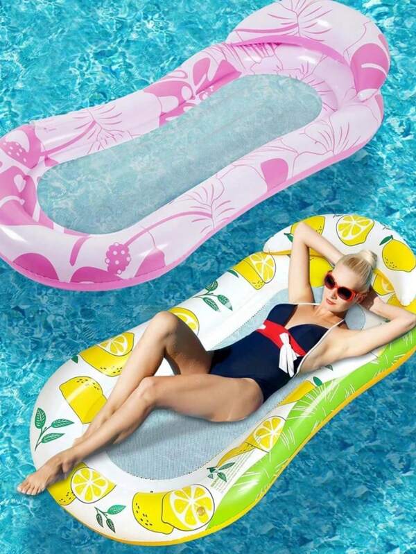 1 pieza Tumbona inflable flotante para adultos, cama flotante inflable grande y gruesa con centro de malla suave, diseño plegable rápido de PVC duradero con correa, apta para piscina, juegos de playa al aire libre, fiesta en la piscina, tomar el sol en verano
