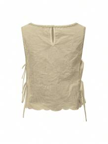Women Summer Cropped Tank Tops Casual Tie Up Side Floral Embroidery Sleeveless Shirt Basic Vest For Streetwear