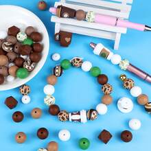 8/25/28/80pcs 3D Star Silicone Bead Set, Includes 15mm Coffee Bean Printed Round Beads. Brown & Green Round Beads Suitable For Jewelry Making, DIY Earrings, Necklaces, Bag Chains, Pen Decorations, Phone Straps - Perfect For Coffee Lovers - New Coffee Series - View 4