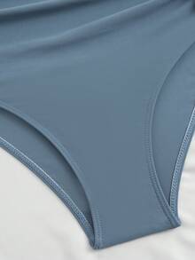 New Sexy High Waist Criss-Cross Strap Bikini Set For Women, Metal Pendant Decor, Adjustable Drawstring, Flattering Tummy Coverage - Blue and White - View 9