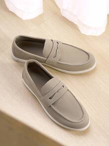 Men's Classic Suede Loafers, Casual Slip-On Driving Shoes, Round Toe Flat Moccasins, Handmade Boat Shoes Old Money Chic Autumn - 卡其色 - 查看 2