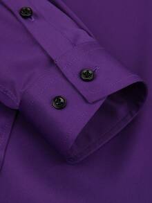Men's Stretch Business Casual Shirt - Wrinkle-Free & Easy Care With Black Buttons | Comfort Formal & Daily Wear - 紫色 - 查看 5