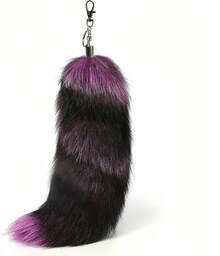 Fluffy Therian Fox Tail Keychain - Soft Fur, Realistic Colors, Durable, Perfect For Cosplay, Renaissance FairsChristmas - Greyfox Purple - View 1