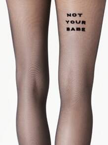 1 par de medias nuevas para mujer con estampado de letras, medias sexys para las piernas, de seda negra ultradelgada para primavera y verano