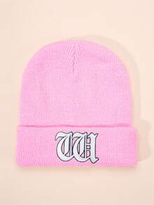 1 件哥特式 26 个英文字母刺绣儿童针织帽，男孩女孩户外休闲冬季保暖寒冷天气帽，适合日常穿着和服装 - 粉色 - 查看 31