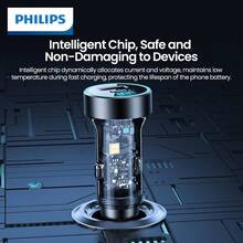 PHILIPS 飞利浦车载充电器，2 件装 60W 最大快速充电双端口 USB 适配器，适用于 15/15 Pro Max、14/13/12 系列、Galaxy S23/22、Pixel