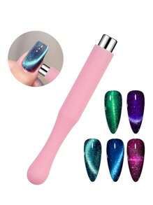 Imán de uñas mini de 5.9cm con estuche de silicona rosa, efecto de ojo de gato, barra magnética de atracción UV para uñas francesas, herramienta de manicura multifuncional, de vuelta a la escuela
