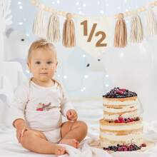 (1 Set) 1/2 High Chair Banner, 6 Months Birthday Party Decor, Boho Style Party Decor, Photography Backdrop Decor