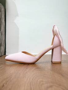 时尚系带优雅粗跟尖头镂空高跟鞋，适合夏秋两季，优雅女士高跟鞋，优雅派对装扮 - 淺粉色 - 查看 6