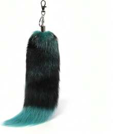 Fluffy Therian Fox Tail Keychain - Soft Fur, Realistic Colors, Durable, Perfect For Cosplay, Renaissance FairsChristmas - 深狐綠 - 查看 7