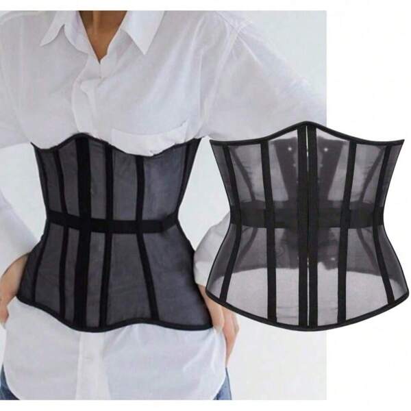 1 szt. damski gorset modelujący z siateczki, dopasowany krój, swobodny gorset modelujący talię, odpowiedni na Halloween